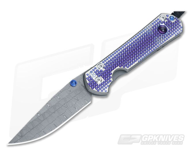 Chris Reeve Large Sebenza 21 Unique Graphic Purple Droplet and Damascus - CRK-L21-1062