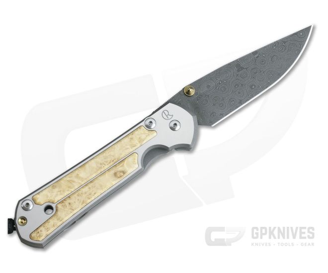 Chris Reeve Large Sebenza 21 Left Hand Raindrop Damascus Box Elder Wood Inlays 1097 - CRK-L21-1097