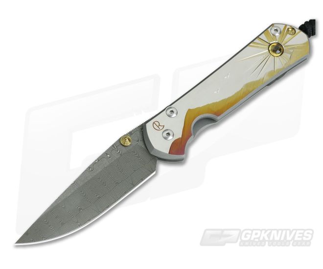Chris Reeve Large Sebenza 21 Morning Sun Unique Damascus Citrine Cabochon 1114-01 - CRK-L21-1114-01