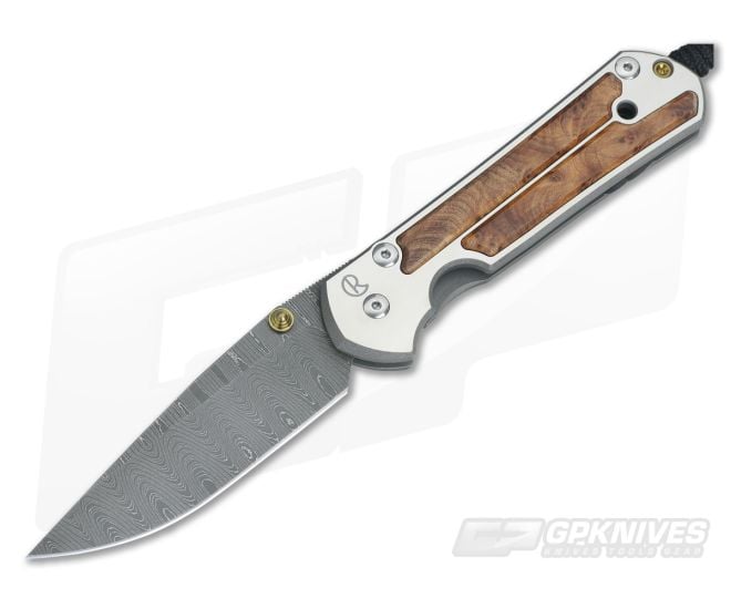 Chris Reeve Damascus Large Sebenza 21 Thuya Wood Inlays - CRK-L21-1174