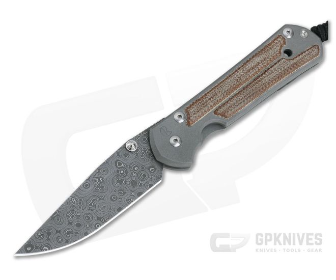 Chris Reeve Large Sebenza 21 Inlay Natural Canvas Micarta Damascus Raindrop Drop Point - CRK-L21-1272