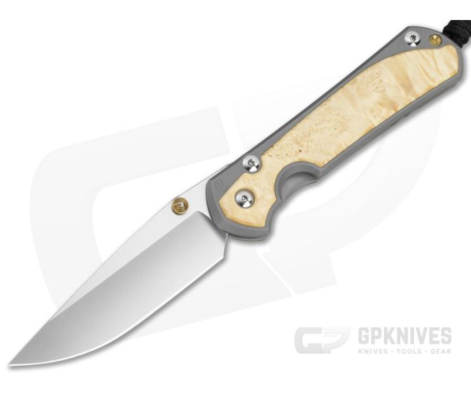 Chris Reeve Large Sebenza 31 Box Elder Burl Glass Blasted Titanium Drop Point MagnaCut Stonewash MIM Clip Frame Lock Knife (3.62" Blade) L31-1108-183-001 - CRK-L31-1108-183-001