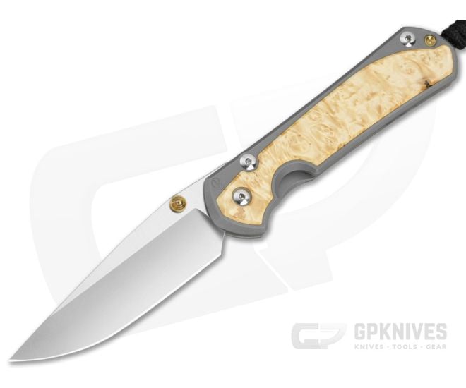 Chris Reeve Large Sebenza 31 Box Elder Burl Glass Blasted Titanium Drop Point MagnaCut Stonewash MIM Clip Frame Lock Knife (3.62" Blade) L31-1108-183-002 - CRK-L31-1108-183-002