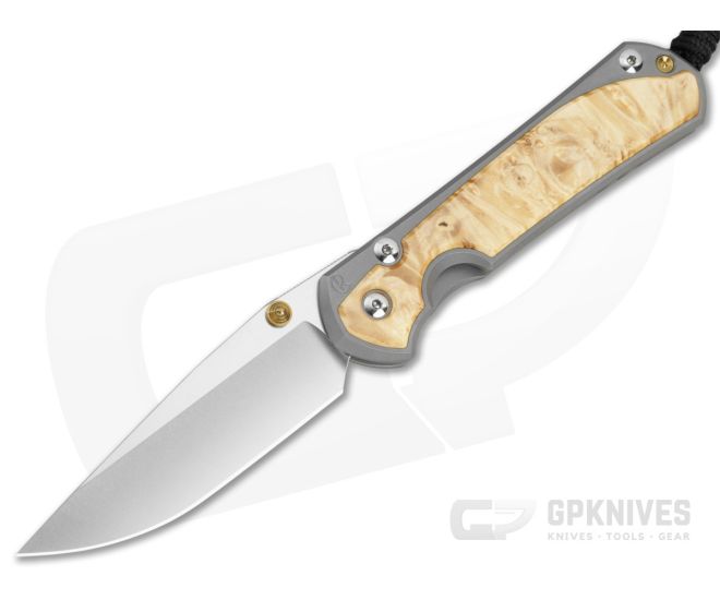 Chris Reeve Large Sebenza 31 Box Elder Burl Glass Blasted Titanium Drop Point MagnaCut Stonewash MIM Clip Frame Lock Knife (3.62" Blade) L31-1108-183-007 - CRK-L31-1108-183-007
