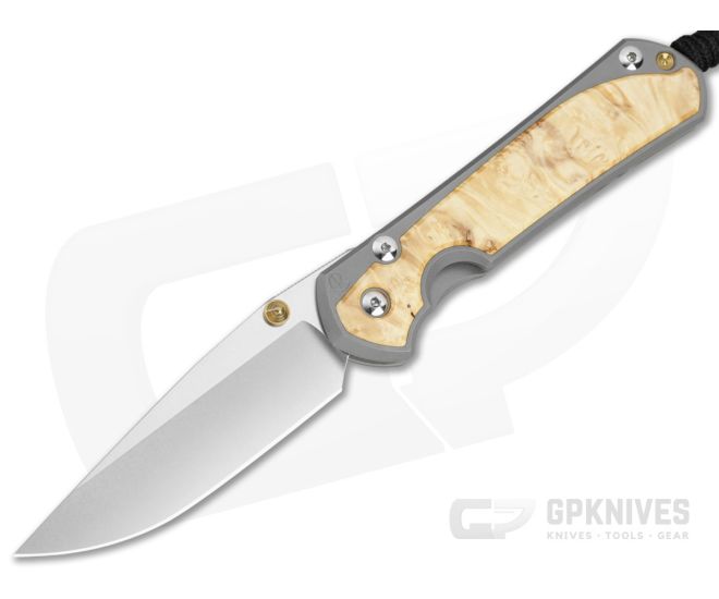 Chris Reeve Large Sebenza 31 Box Elder Burl Glass Blasted Titanium Drop Point MagnaCut Stonewash MIM Clip Frame Lock Knife (3.62" Blade) L31-1108-183-008 - CRK-L31-1108-183-008