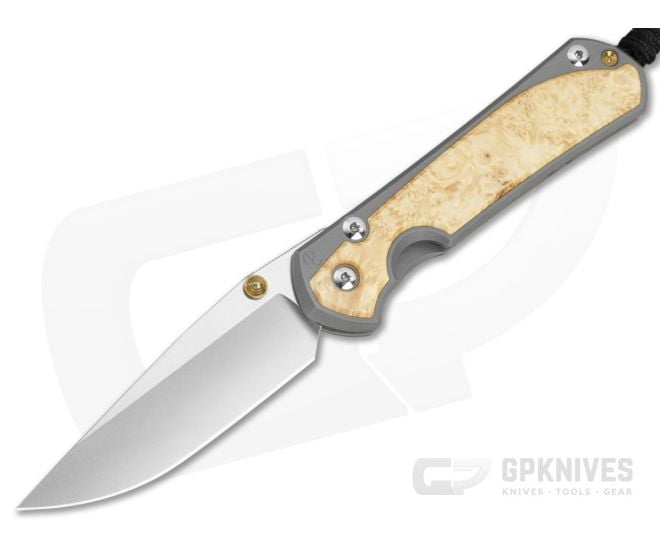 Chris Reeve Large Sebenza 31 Box Elder Burl Glass Blasted Titanium Drop Point MagnaCut Stonewash MIM Clip Frame Lock Knife (3.62" Blade) L31-1108-183 - CRK-L31-1108-183