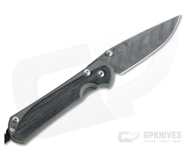 Chris Reeve Large Sebenza 31 Left Handed Black Canvas Micarta Inlay Boomerang Damascus Drop Point - CRK-L31-1203