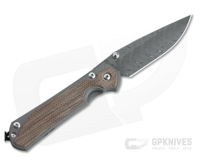 Chris Reeve Large Sebenza 31 Left Handed Natural Canvas Micarta Inlay Boomerang Damascus Drop Point - CRK-L31-1215
