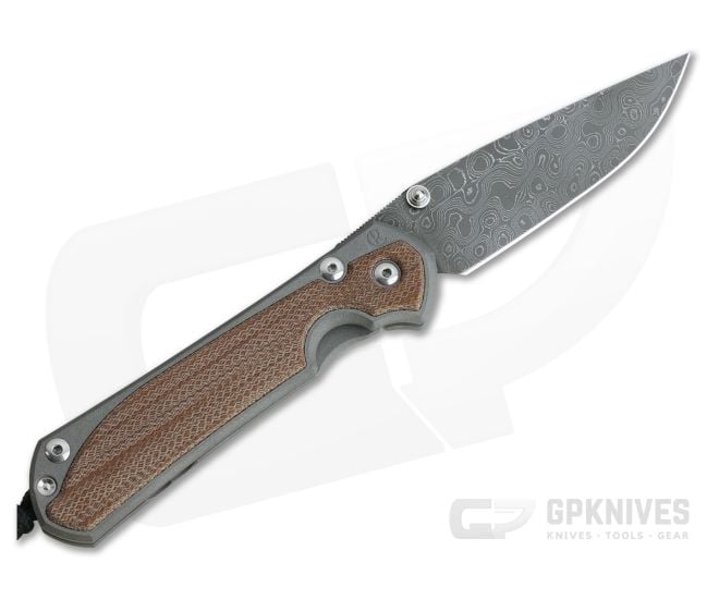 Chris Reeve Large Sebenza 31 Left Handed Natural Canvas Micarta Inlay Raindrop Damascus Drop Point - CRK-L31-1219