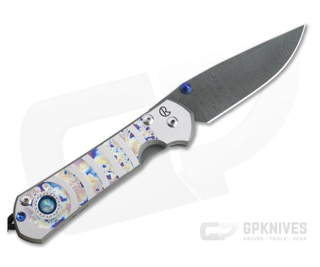 Chris Reeve Large Sebenza 31 LH Unique Graphic w/ Opal Mosaic Triplet Cabochon Ladder Damascus - CRK-L31-1413-001