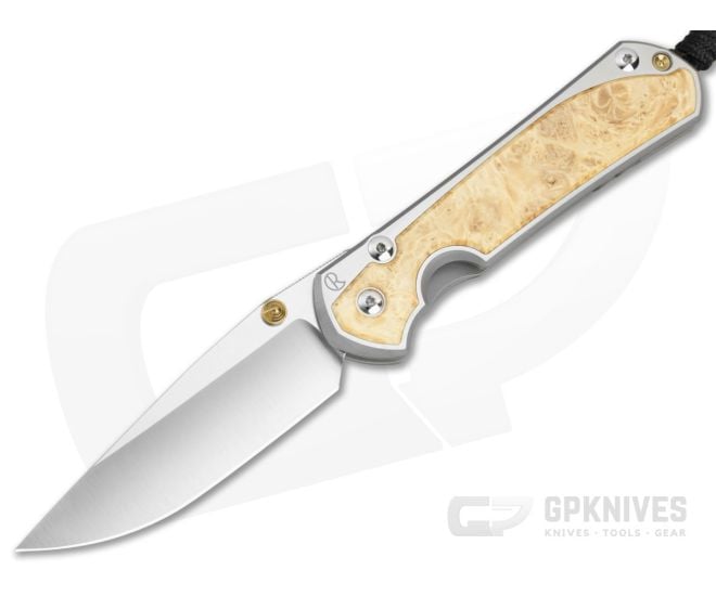 Chris Reeve Large Sebenza 31 Drop Point Box Elder Wood Polished Titanium MagnaCut Polished Folding Knife (3.61" Blade) L31-1628-002 - CRK-L31-1628-002