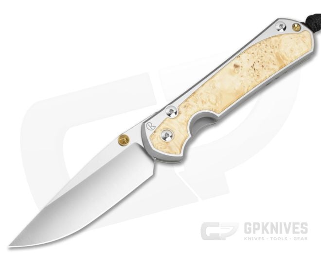 Chris Reeve Large Sebenza 31 Drop Point Box Elder Wood Polished Titanium MagnaCut Polished Folding Knife (3.61" Blade) L31-1628-003 - CRK-L31-1628-003