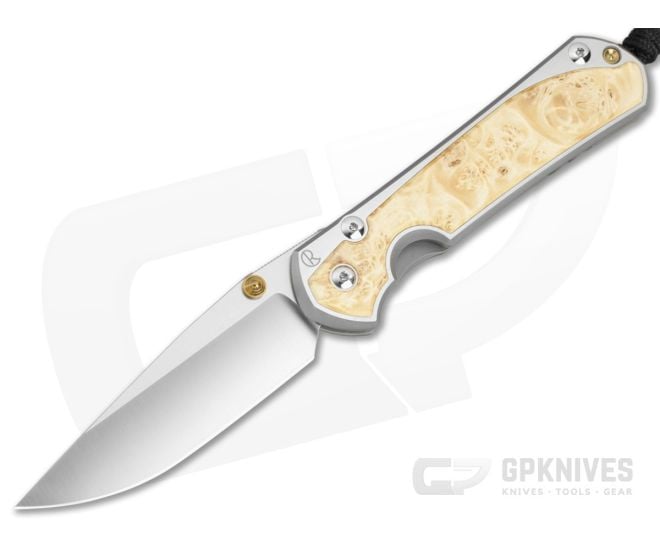 Chris Reeve Large Sebenza 31 Drop Point Box Elder Wood Polished Titanium MagnaCut Polished Folding Knife (3.61" Blade) L31-1628-004 - CRK-L31-1628-004