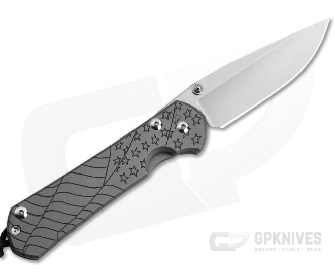 Chris Reeve Large Sebenza 31 Left Hand Drop Point Forever Flag Glass Blasted Titanium MagnaCut Folding Knife (3.62" Blade) L31-1691 - CRK-L31-1691