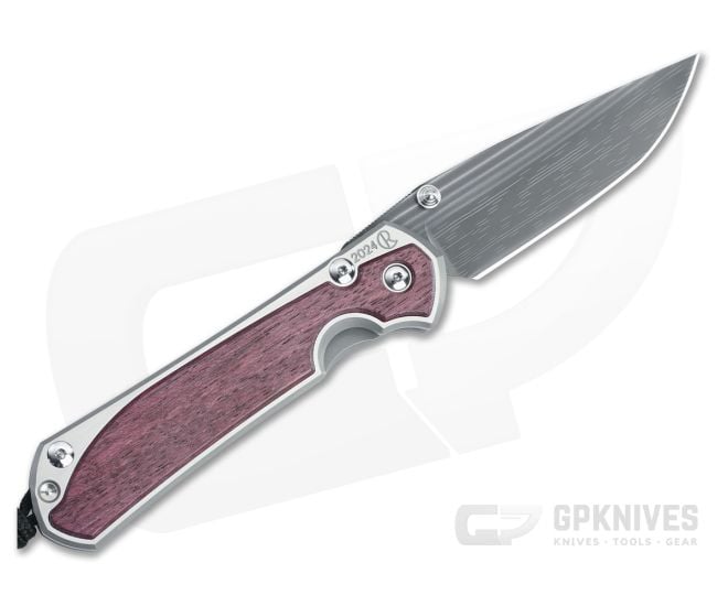 Chris Reeve Large Sebenza 31 Left Hand Damascus 2024 Annual Purple Heart Wood - CRK-L31-1745