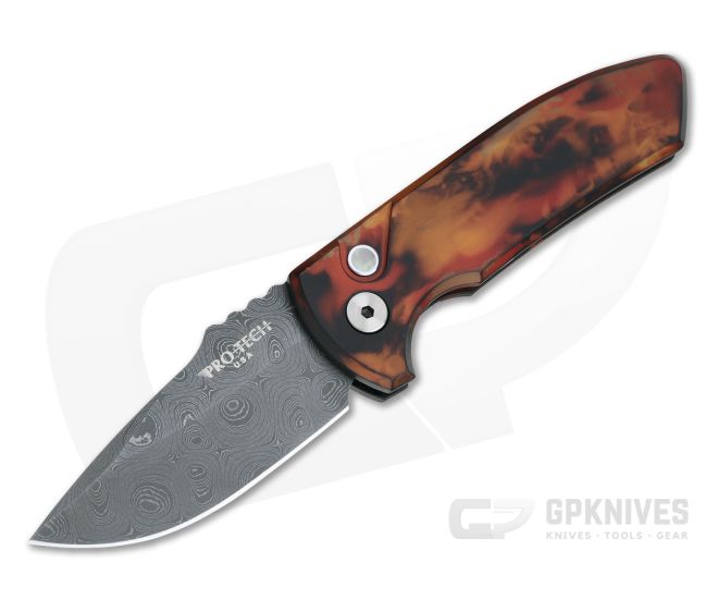 Protech Les George SBR Nichols Damascus "Del Fuego" #11 Custom ANodized Automatic LG-DFD20 - PT-LG-DFD20-11