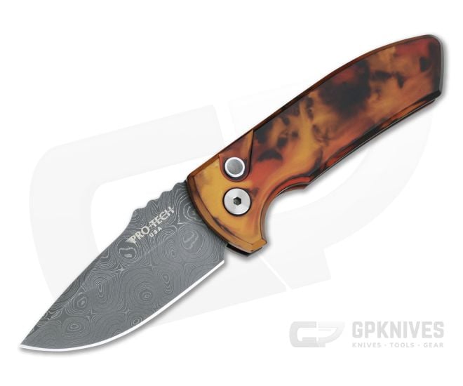 Protech Les George SBR Nichols Damascus "Del Fuego" #1 Custom ANodized Automatic LG-DFD20 - PT-LG-DFD20-1