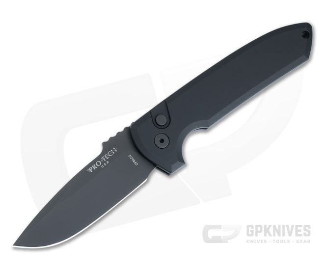 Protech Rockeye Auto Black Aluminum Handle Black DLC CPM-D2 Drop Point LG303-D2 - PT-LG303-D2