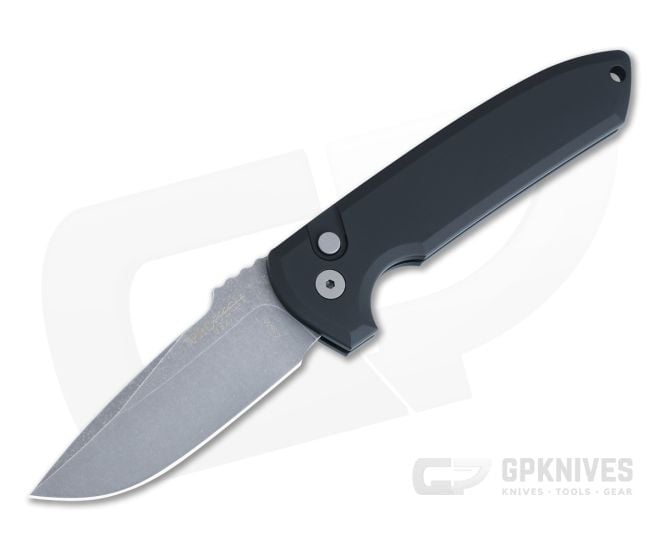 Protech Rockeye Automatic Black Aluminum Handle Acid Washed S35VN Drop Point LG311 - PT-LG311