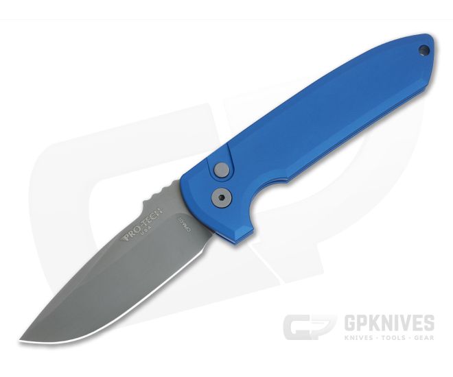 Protech Rockeye Auto Blue Aluminum Handles Smoky Grey DLC CPM-D2 Drop Point LG321-D2-BLUE - PT-LG321-D2-BLUE