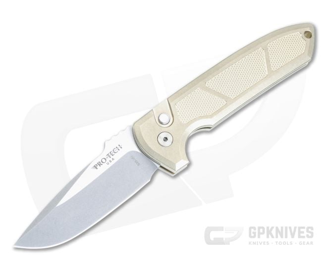 Protech Rockeye Bronze Aluminum Handle Stonewash S35VN Drop Point Auto LG334 - PT-LG334