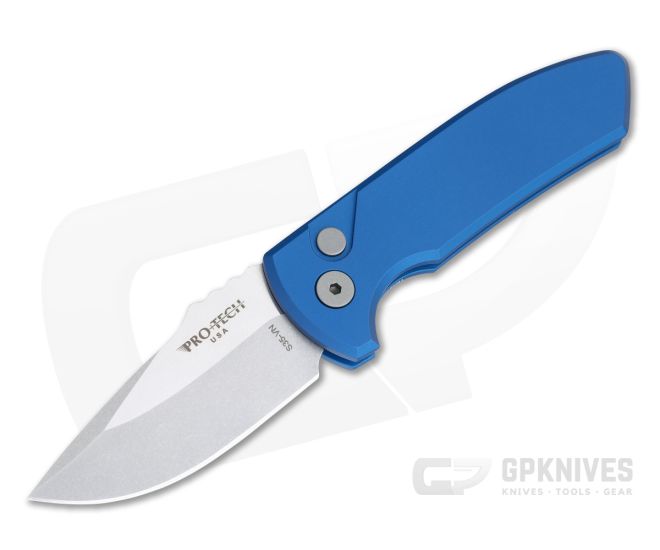 Protech Knives Les George SBR Stonewashed S35VN Smooth Blue Aluminum Automatic LG401-BLUE - PT-LG401-BLUE