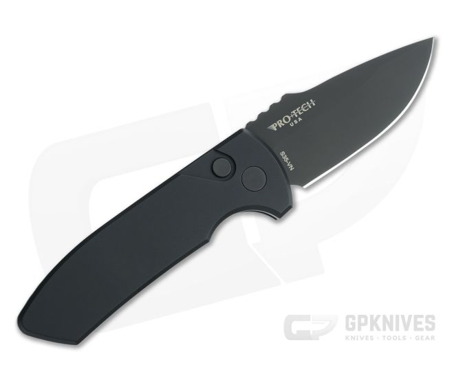 Protech Knives Les George SBR Left Handed DLC S35VN Smooth Black Automatic LG403-LH - PT-LG403-LH