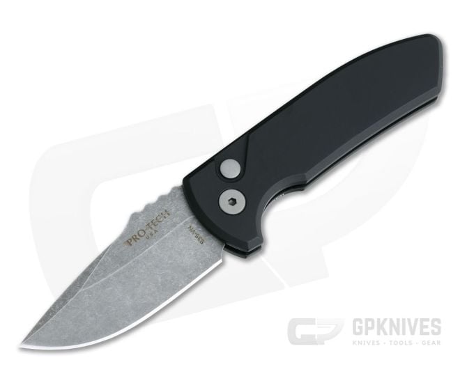 Protech Knives Les George SBR Acid Wash Blade Smooth Black Aluminum Handle LG411 - PT-LG411-AW-BK