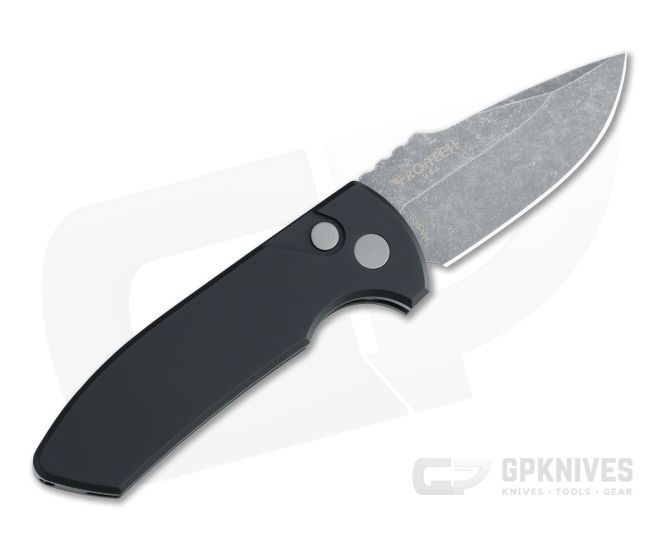 Protech Knives Les George SBR Left Handed Acid Washed S35VN Smooth Black Automatic LG411-LH - PT-LG411-LH