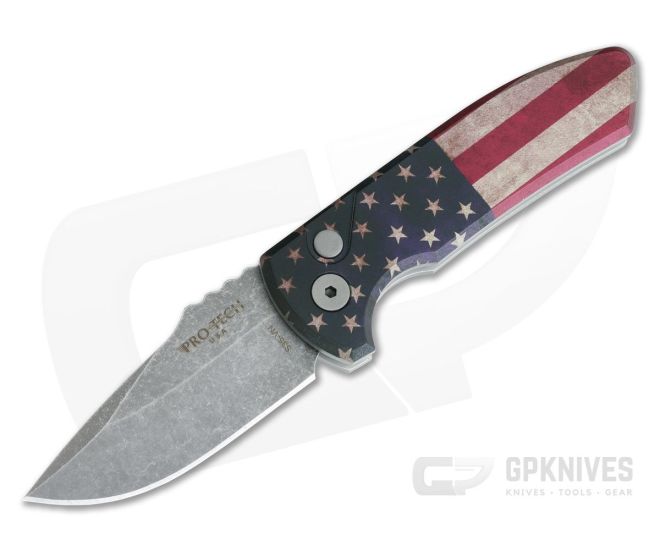 Protech Knives Les George SBR Acid Wash Blade Vintage Flag Aluminum Handle LG440 - PT-LG440-AW-FLAG