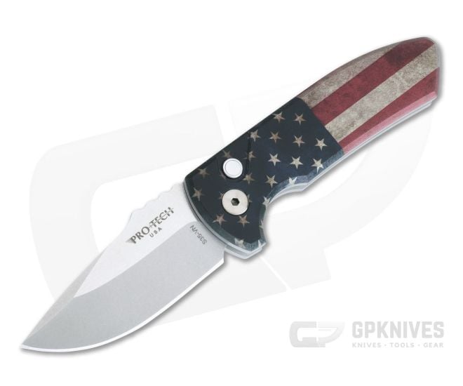 Protech Knives Les George SBR Stonewashed Blade Vintage Flag Aluminum Handle LG440 - PT-LG440
