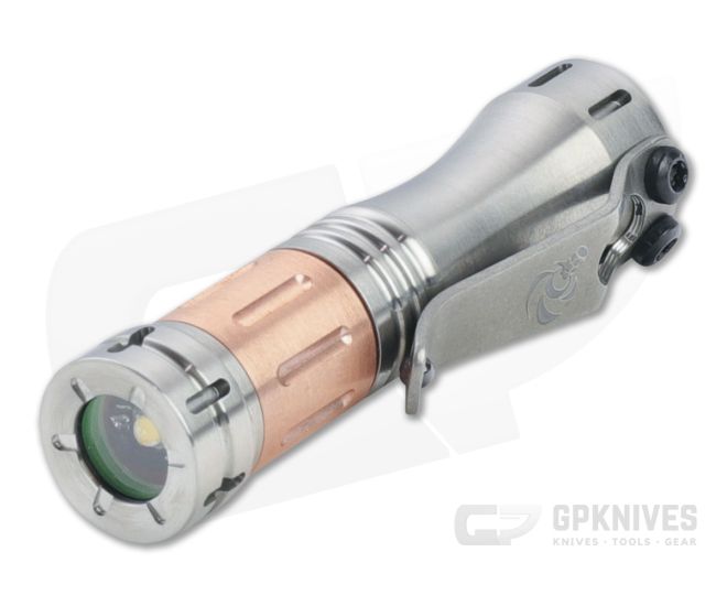 Laulima Metal Craft Hoku HVV Short Milled Satin Titanium Copper Straight Groove Led Flashlight - LMC-LMC017