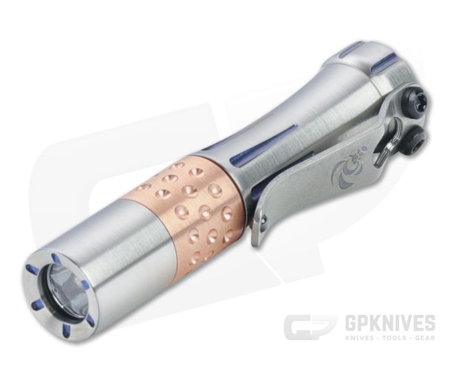 Laulima Metal Craft Hoku Short Blue Milled Satin Titanium Copper Dimpled Led Flashlight - LMC-LMC022
