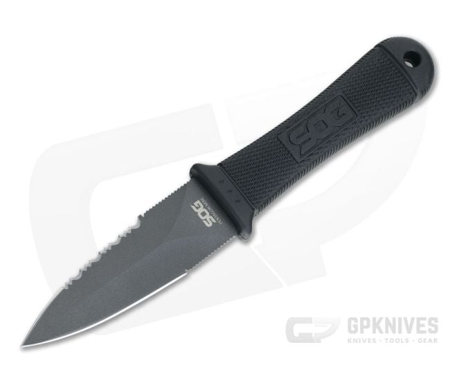 SOG Mini Pentagon Black AUS-8 Combo Edge Dagger Fixed Blade Boot Knife M14K-CP - SOG-M14K-CP