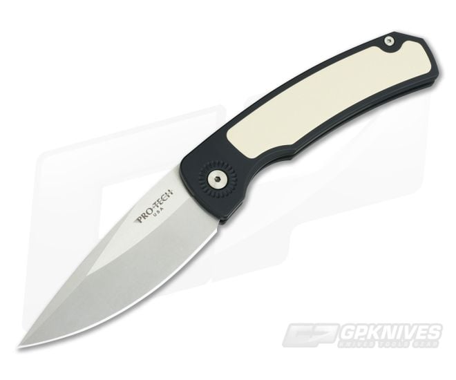 Protech Magic 2 Whiskers Tuxedo Scale Release Automatic Stonewash Ivory Micarta Inlay M2651 - PT-M2651