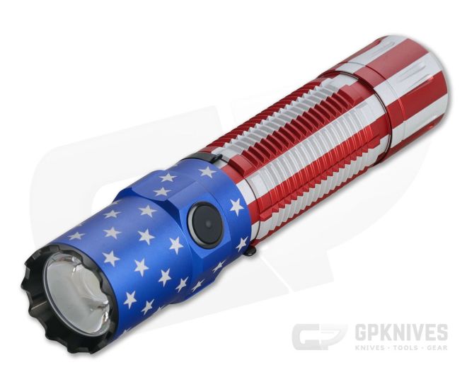 Olight M2R Pro Warrior Patriotic Flag Limited Edition Tactical Rechargeable 1800 Lumen Neutral White LED Flashlight - OL-M2R-PRO-PE