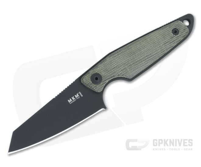 MKM Makro 2 Fixed Blade Green Canvas Micarta Handles Black M390 Sheepsfoot MA02-GCB - MKM-MA02-GCB