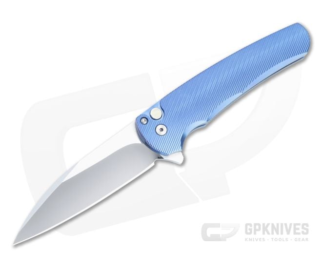 Protech Malibu Flipper 3D Blue Ano Titanium Handle Mike Irie Hand Ground Wharncliffe 2023MALIBU-001 - PT-2023MALIBU-001