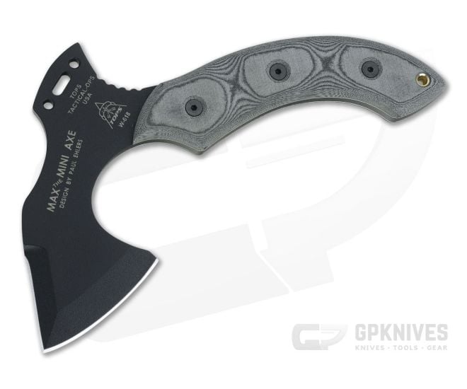 TOPS Knives Max The Mini Axe Black 1095 Black Linen Micarta Hatchet MAX-01 - TP-MAX-01