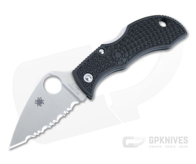 Spyderco Manbug Lightweight Black FRN Handles Serrated VG10 Leaf Blade MBKLFS - SP-MBKLFS