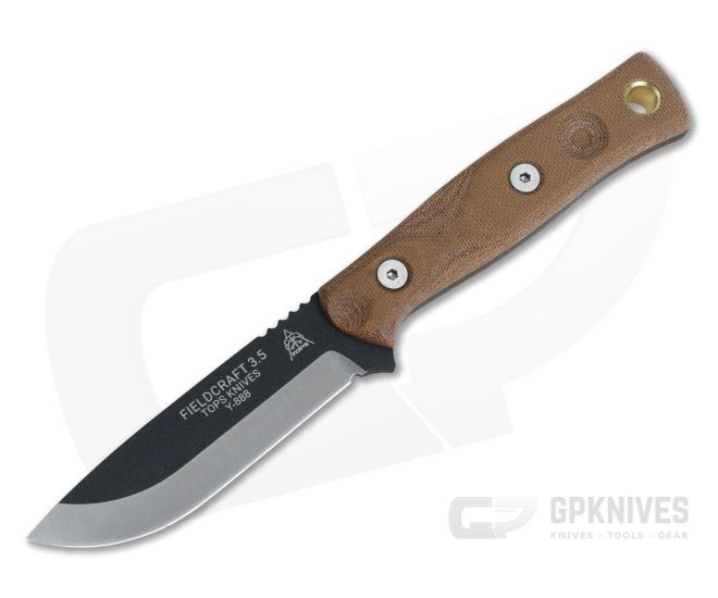 TOPS Fieldcraft 3.5 Mini B.O.B. Brown Canvas Micarta Bushcraft Fixed Blade MBROS-01 - TP-MBROS-01