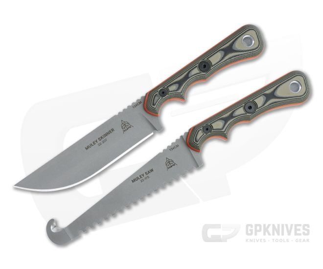 TOPS Knives Muley Combo Kydex Sheaths Tan Camo G10 Skinner and Saw Fixed Blades MCMB-02 - TP-MCMB-02