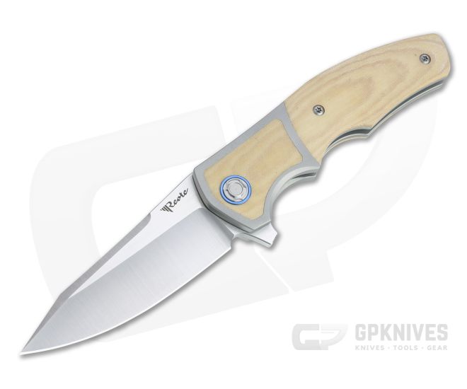 Reate x Lambert Mini Crossroads Satin M390 Antique White Micarta Inlaid Titanium Flipper - RK-MCR-WHM