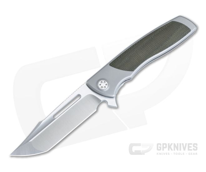 Sharp By Design Mini Evo Flipper Titanium Olive Micarta Inlay Satin M390 Harpoon ME-04 - SBD-ME-04
