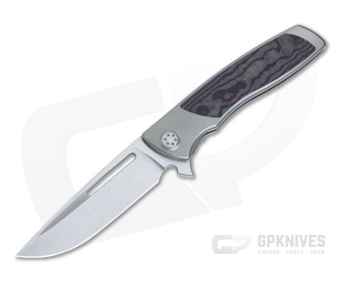 Sharp By Design Mini Evo Flipper Titanium Purple Haze FatCarbon Inlay Satin M390 Drop Point ME-05 - SBD-ME-05
