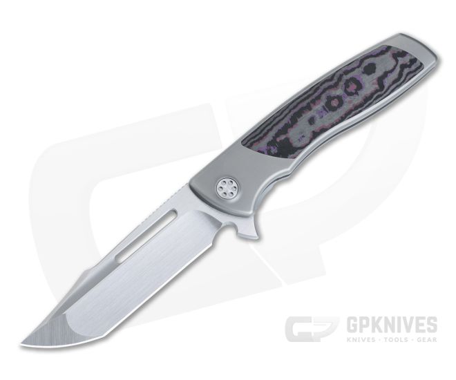 Sharp By Design Mini Evo Flipper Titanium Purple Haze FatCarbon Inlay Satin M390 Harpoon ME-06 - SBD-ME-06
