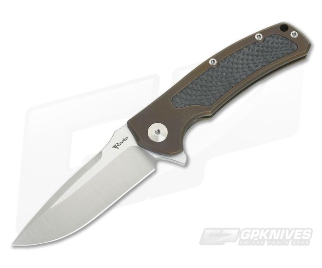Reate Knives Mini Horizon-D Bronze Titanium Carbon Fiber M390 Frame Lock Flipper - RK-MHD-09