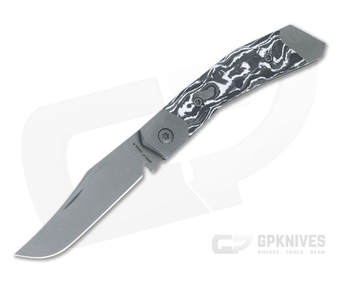 Jack Wolf Knives Mini Cyborg Jack White Marble Carbon Fiber - JWK-MINCY-01-MRBCF-WHT