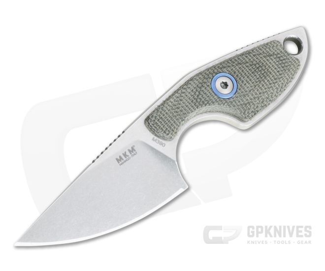 MKM Mikita Mikro 1 Vox Drop Point Stonewashed M390 Green Canvas Micarta Neck Knife MR01-GC - MKM-MR01-GC
