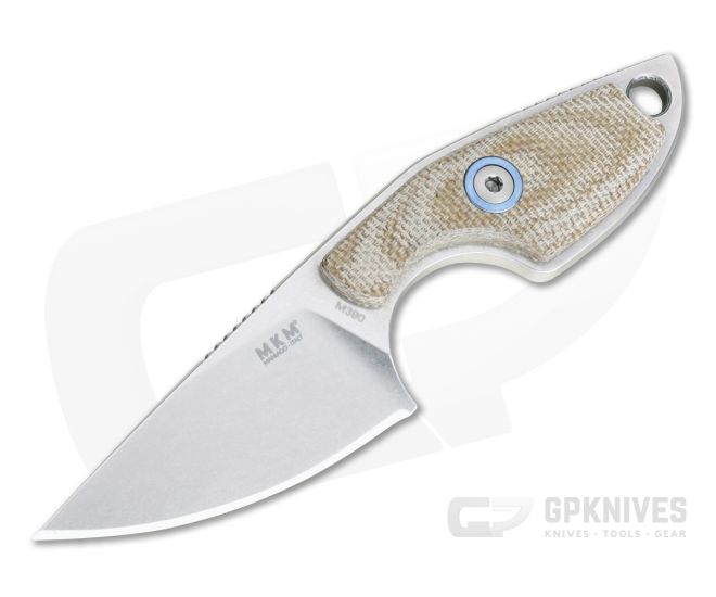 MKM Mikita Mikro 1 Vox Drop Point Stonewashed M390 Natural Canvas Micarta Neck Knife MR01-NC - MKM-MR01-NC